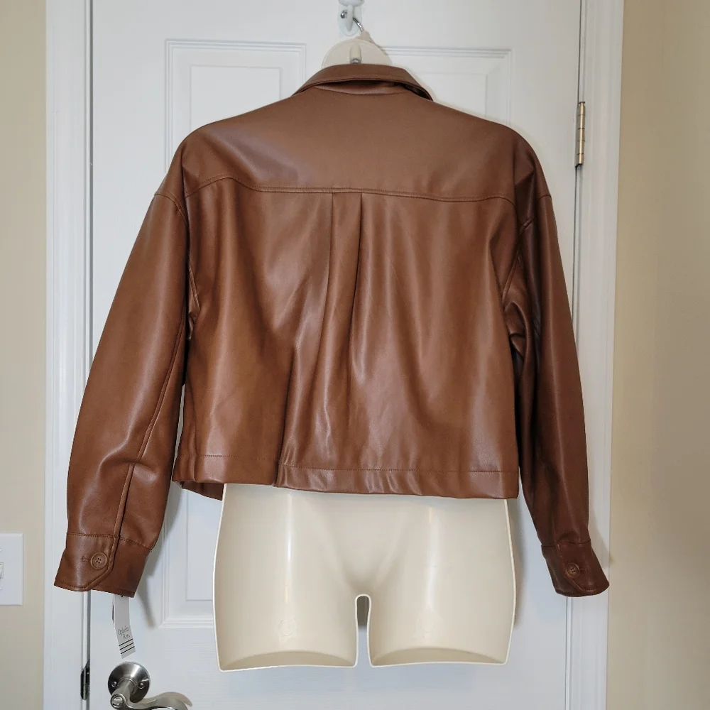 NWT Ophelia Roe Cognac Cropped Bomber Jacket Plus 1x - Picture 5 of 6